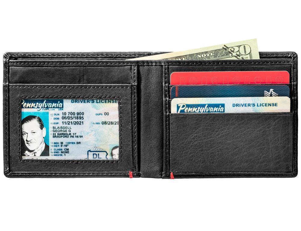 Black Leather Wallet- Bass Metal Plate Design - Image 3