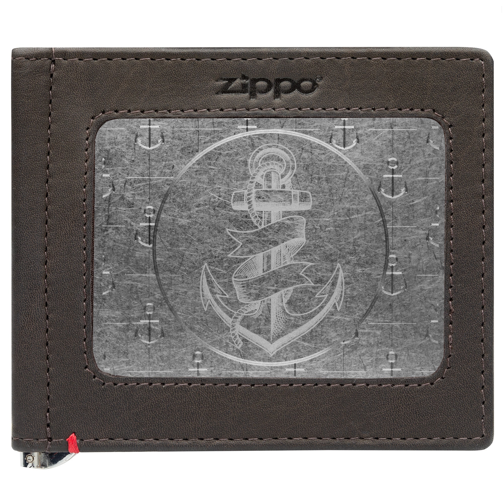 Mocha Leather Wallet- Anchor Metal Plate Design
