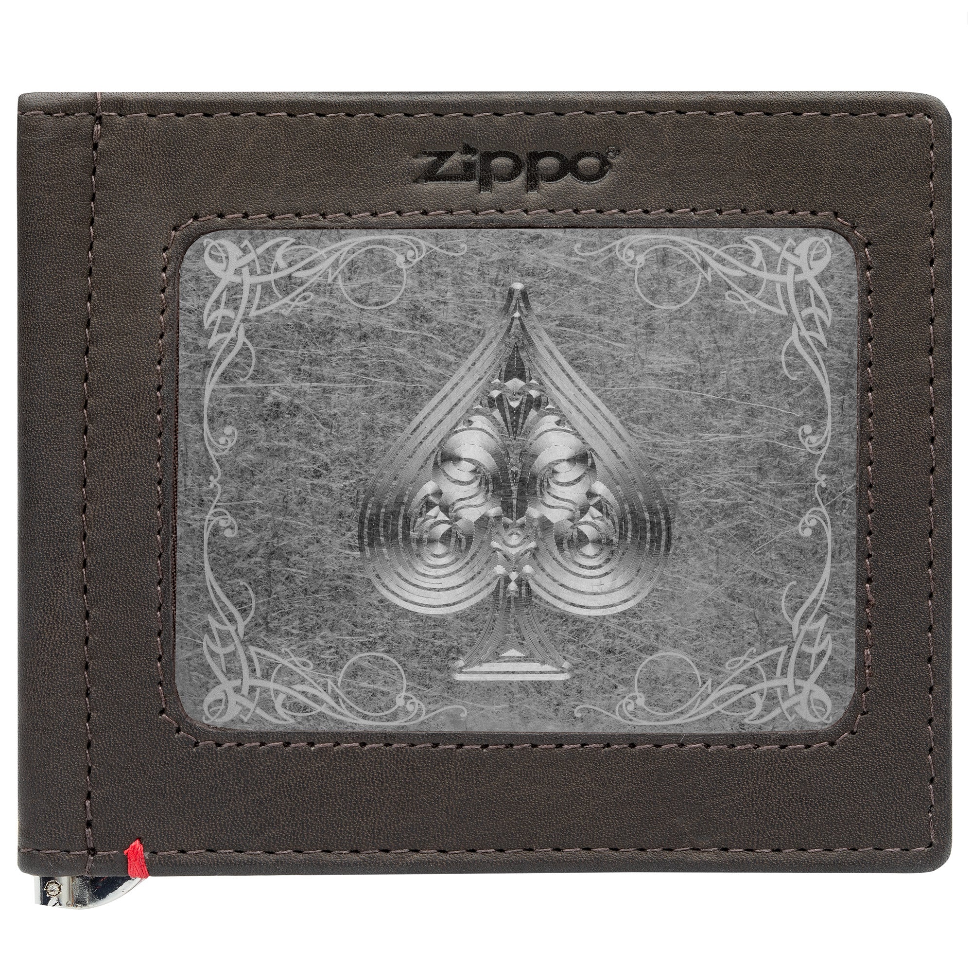 Mocha Leather Wallet- Spade Metal Plate Design