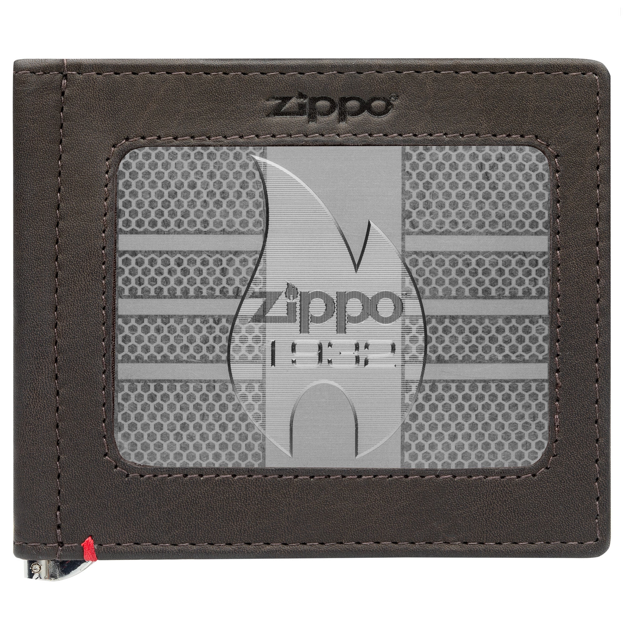 Mocha Leather Wallet- Zippo 1932 Metal Plate Design