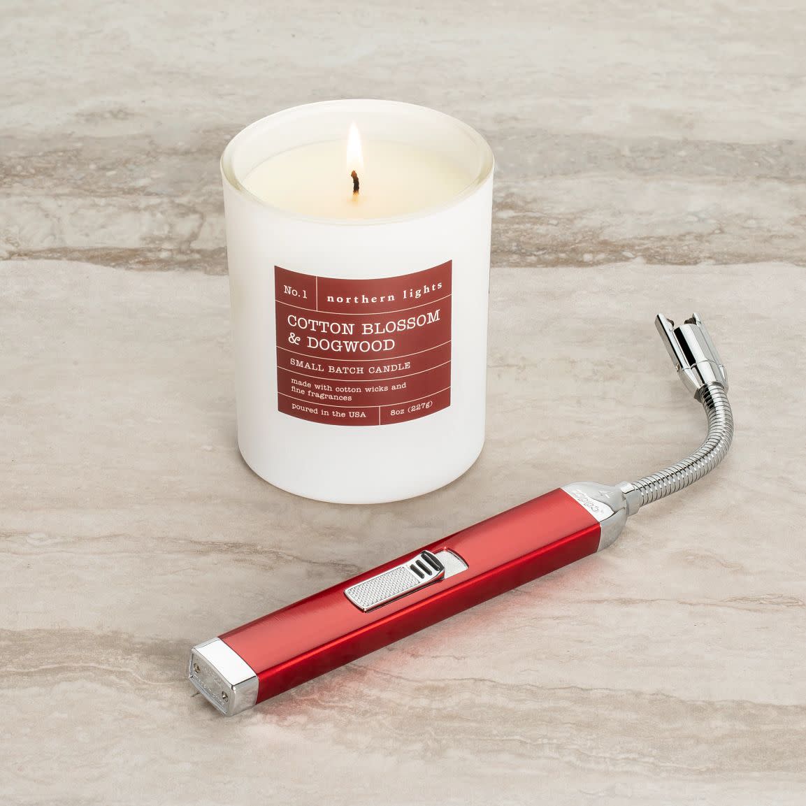 Alternative view of Candy Apple Red Rechargeable Candle Lighter & 8 oz Cotton Blossom & Dogwood Candle Gift Set