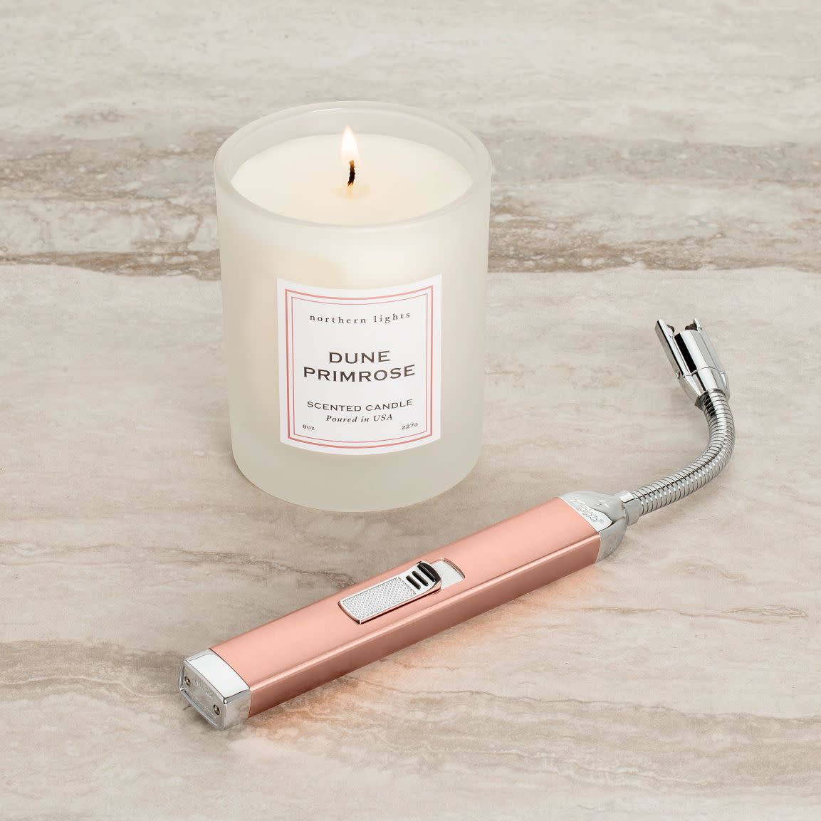 Alternative view of Rose Gold Rechargeable Candle Lighter & 8 oz Dune Primrose Candle Gift Set