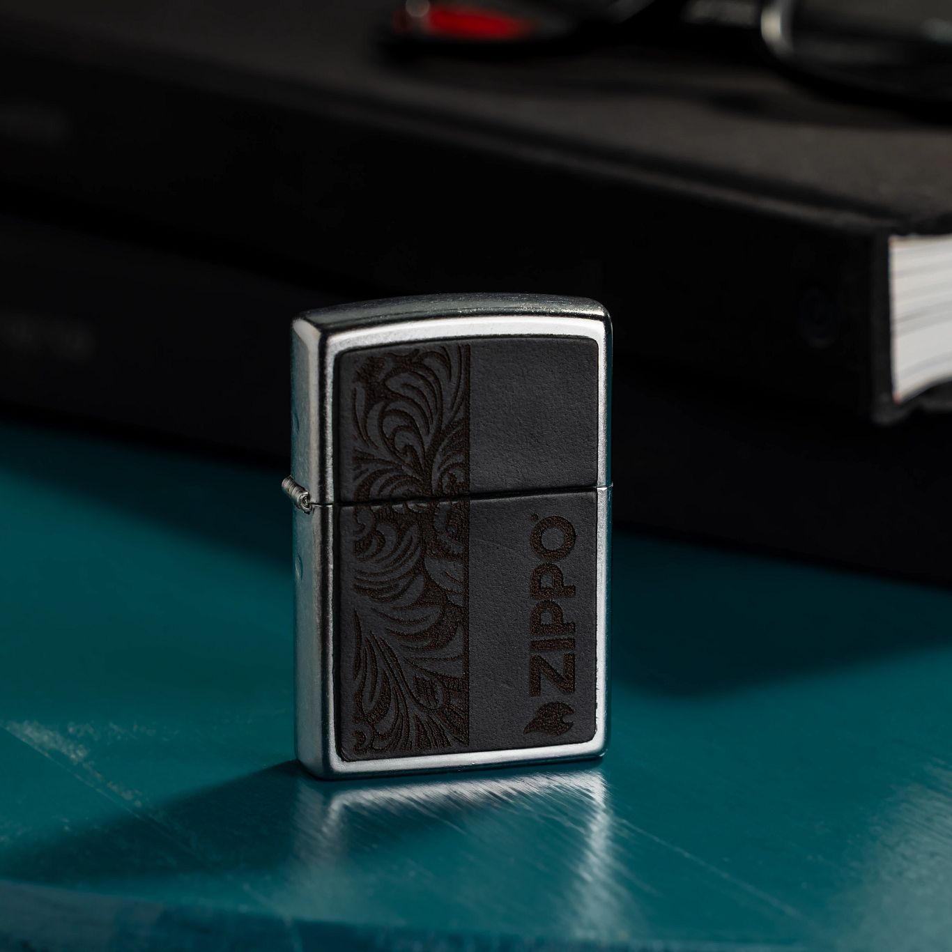 Alternative view of Black Leather Emblem - Zippo Design