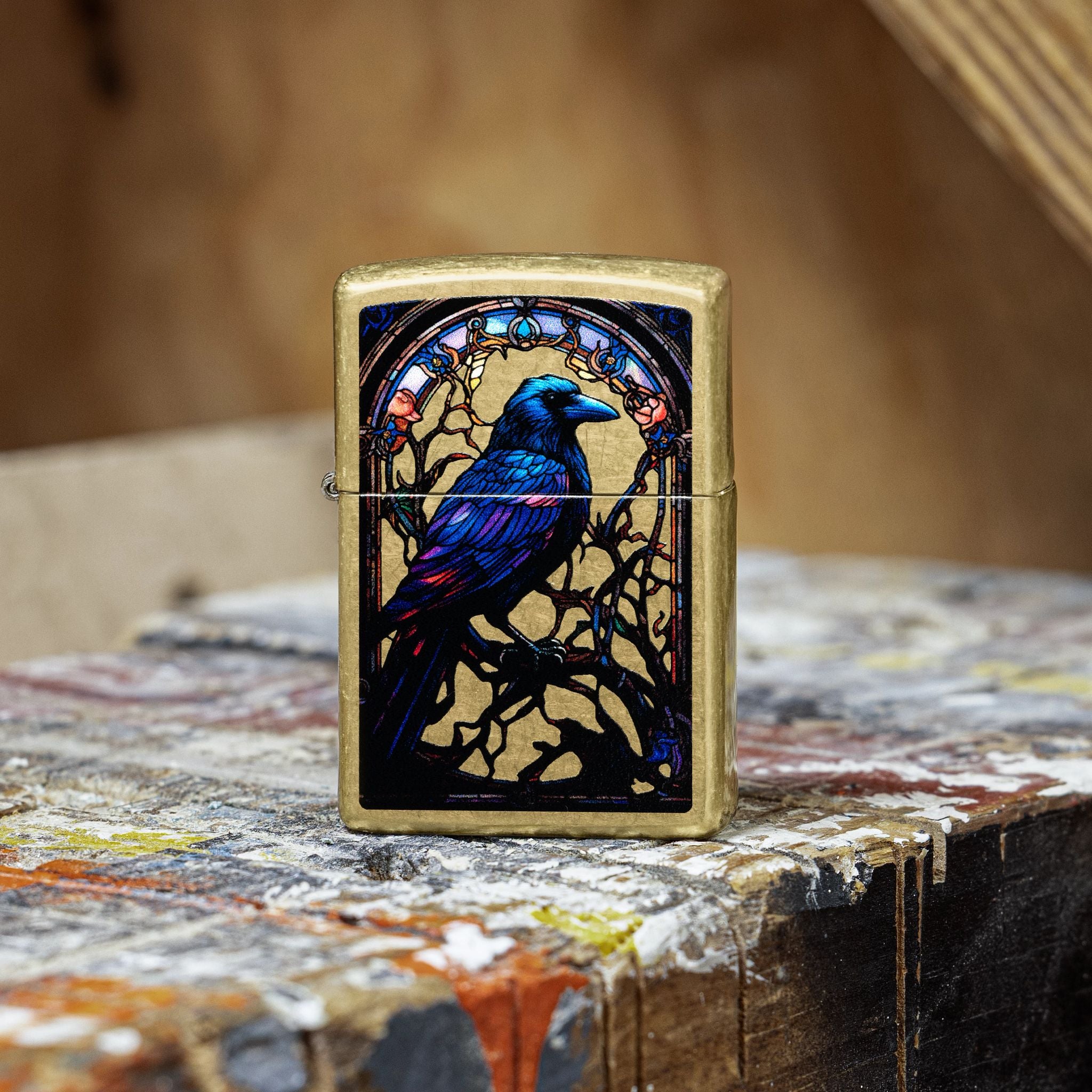 Alternative view of Stained Glass Raven Design