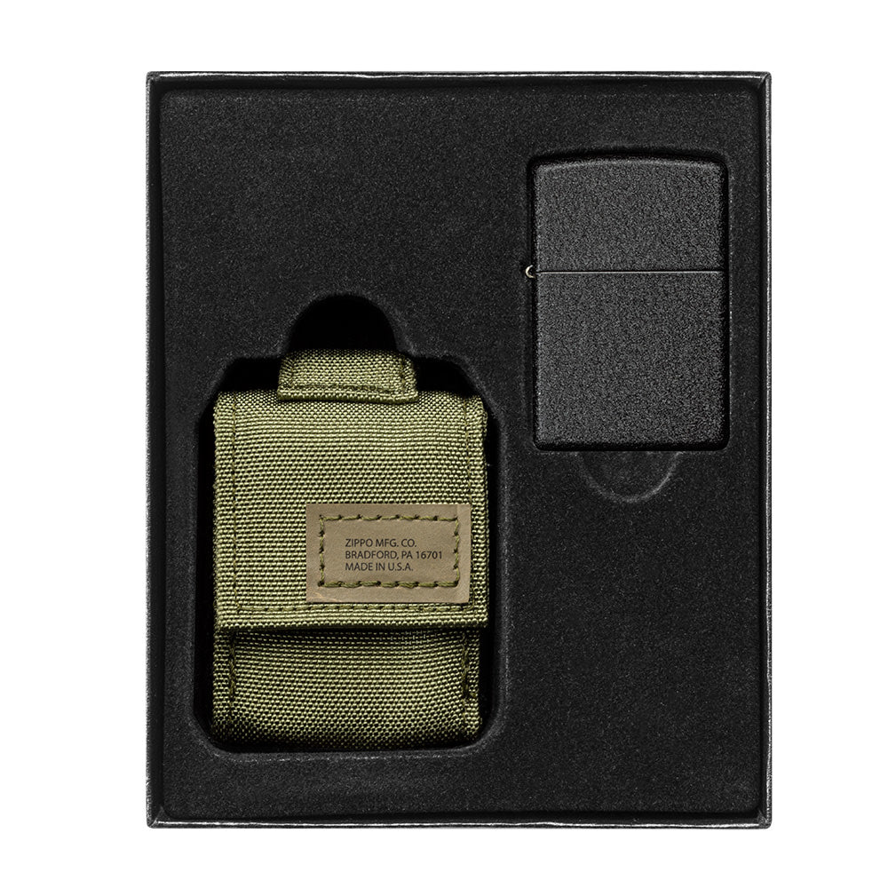 Tactical Pouch and Black Crackle Windproof Lighter Gift Set