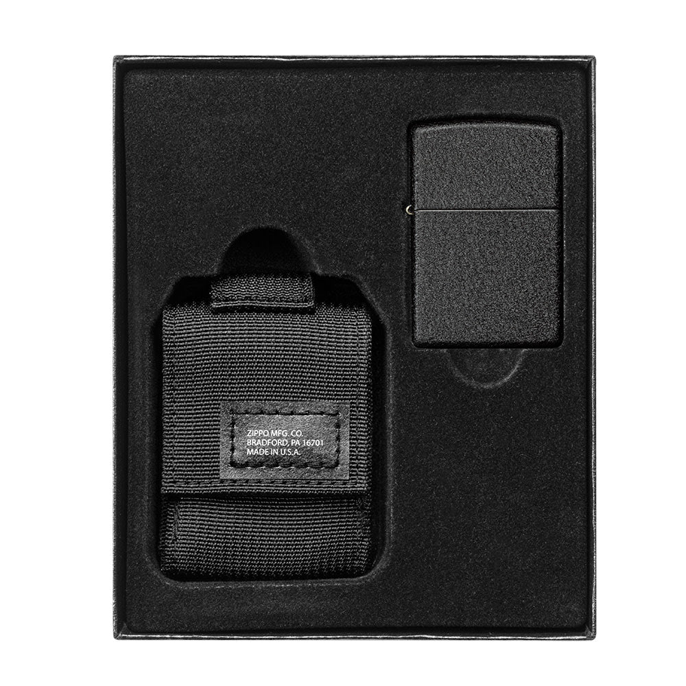 Tactical Pouch and Black Crackle Windproof Lighter Gift Set - Image 3